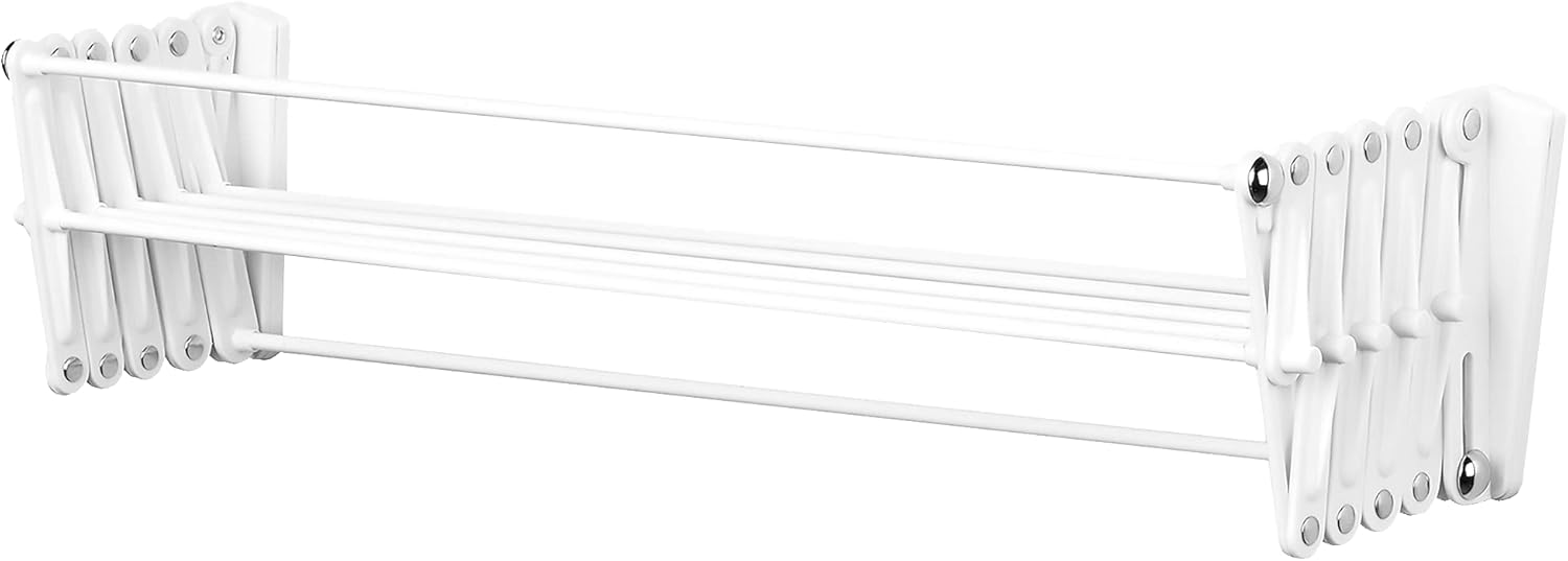 Polder Folding Wall-Mount 24-Inch Accordion Drying Rack, Opens to 18 inches and Folds Closed to 5. 25 inches, White