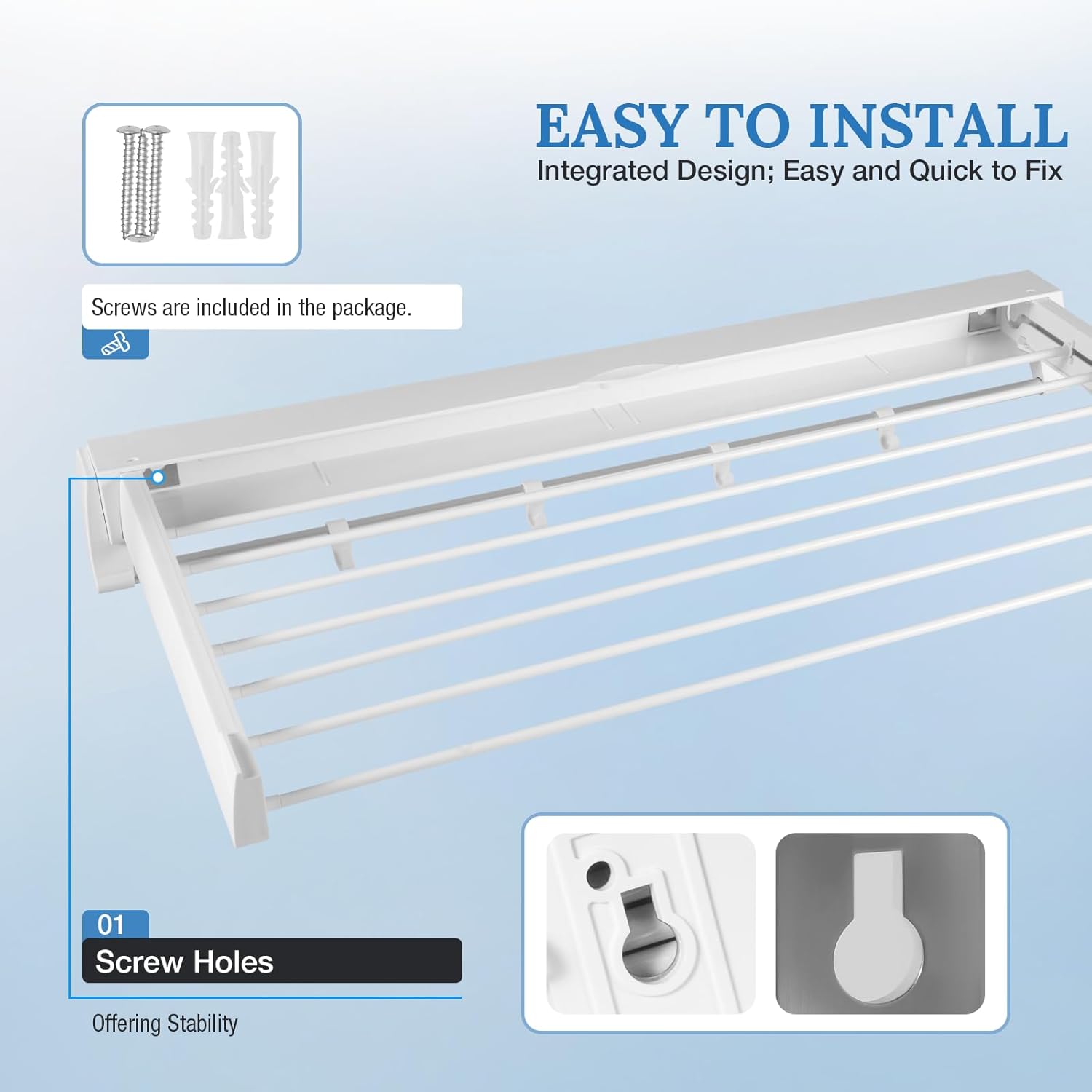 Ringmaster Laundry Drying Rack Collapsible Wall Mounted Hanger Retractable Clothes Drying Rack Dryer Hanger Rack,7 Hanging Rods,Load 4.4 lbs/Rod (White)