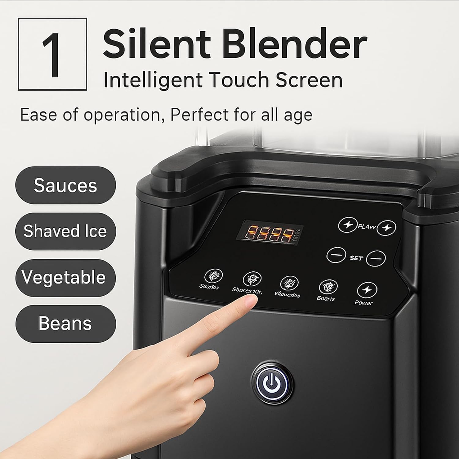 2200W Quiet Commercial Blender with Soundproof Shield – 2.2L Countertop Smoothie Maker with Smart Touch Screen – High Speed Food Blender for Ice, Juices, Shakes, Restaurants, Home Use,Black