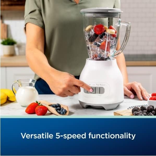 Glass Jar Blender 6-Cup Easy-to-Use, Food Chopper and Ice Crush | Smoothie Blender & 5-speed functionality, White