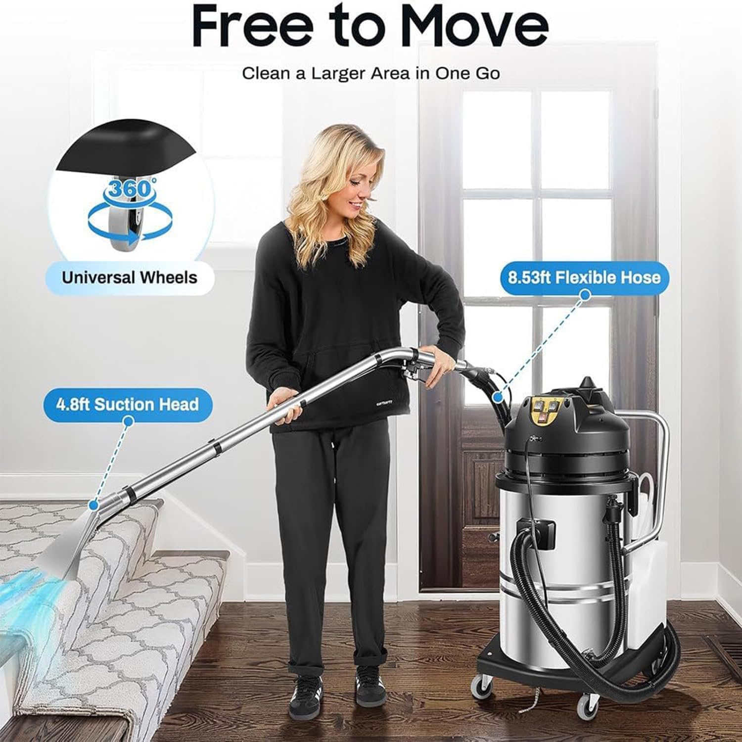 Commercial Carpet Cleaner, 3 in 1 Multi-Purpose Floor Cleaning Machine Heavy Duty Extractor Vacuum Washing Machine, Sofa Curtain Carpet Cleaning Machine 60L