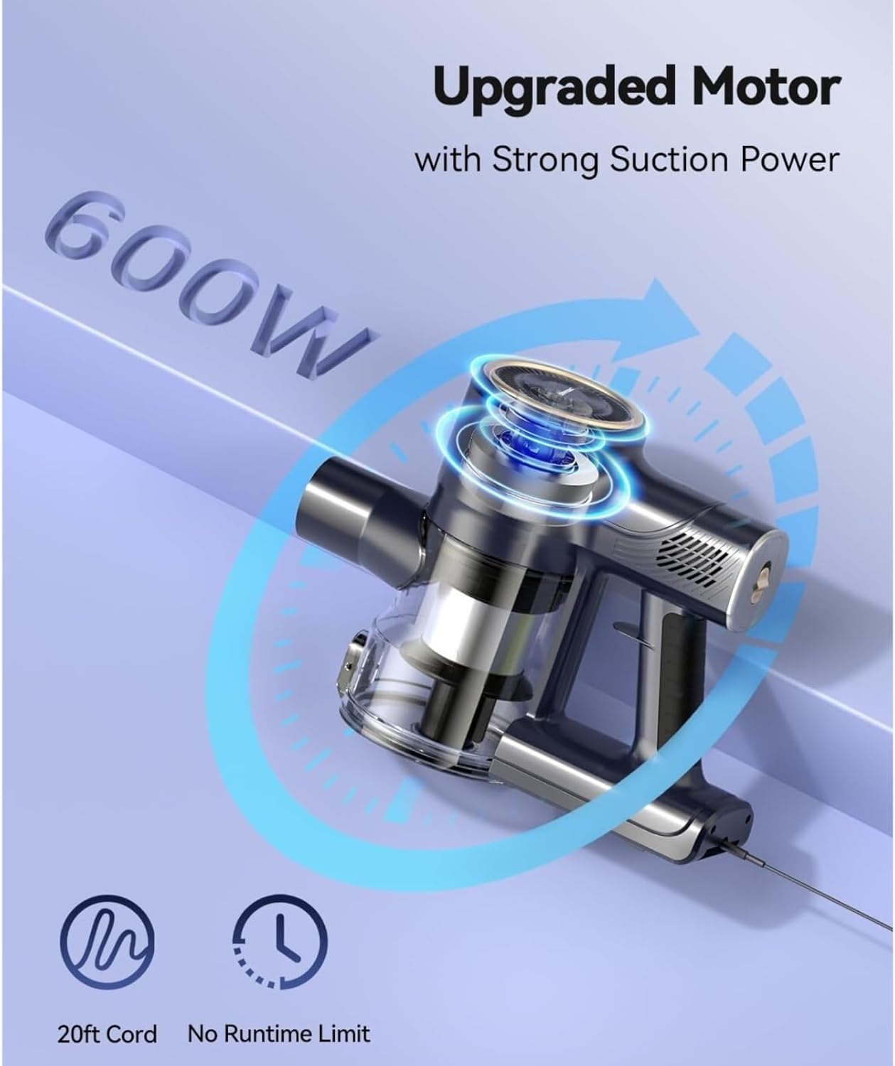 I8 Corded Vacuum Cleaner, 600W 23KPa Powerful Suction, Free-Standing 6-in-1 Lightweight Stick Vacuum, For Hard Floor Carpet Pet Hair Car Cleaning(I8 blue)