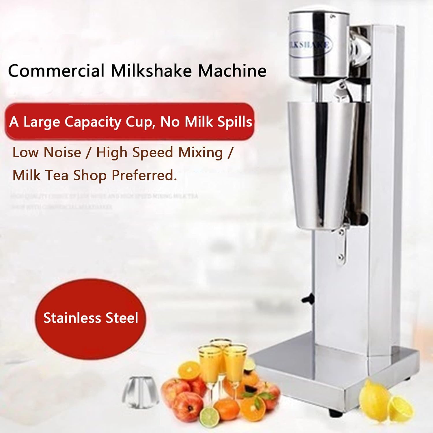 Milkshake Maker Machine, Commercial Electric Milkshake Drink Mixer Stainless Steel Smoothie Milk Ice Cream Blender with 800Ml Cup, Single Head (Silver)