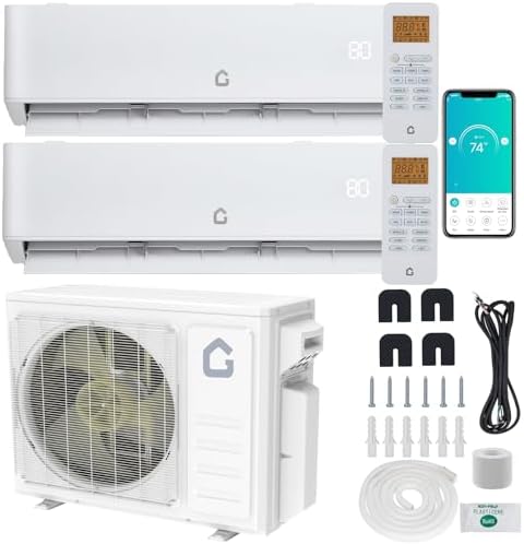 Garvee 28000 BTU Dual Zone WIFI Mini Split AC/Heating System, 20 SEER2 2 Zone 9000+18000 BTU Ductless Split Air Conditioner with Pre-Charged Condenser, Not Include Copper Tube Line Set, 208-230V