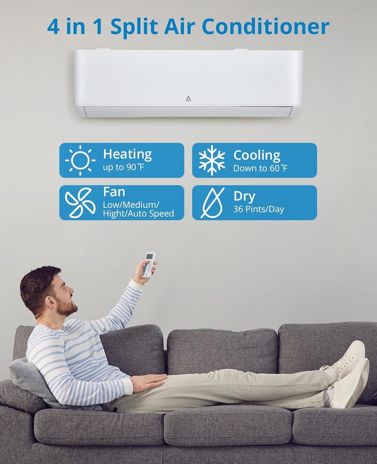 Air Conditioner, Cooling & Heating,18000 BTU WiFi Mini Split,Compatible with Alexa,Energy Star, 230v 24 SEER2,Cools Up to 1000 Sq. Ft,Inverter AC,Smart WiFi, Voice Control