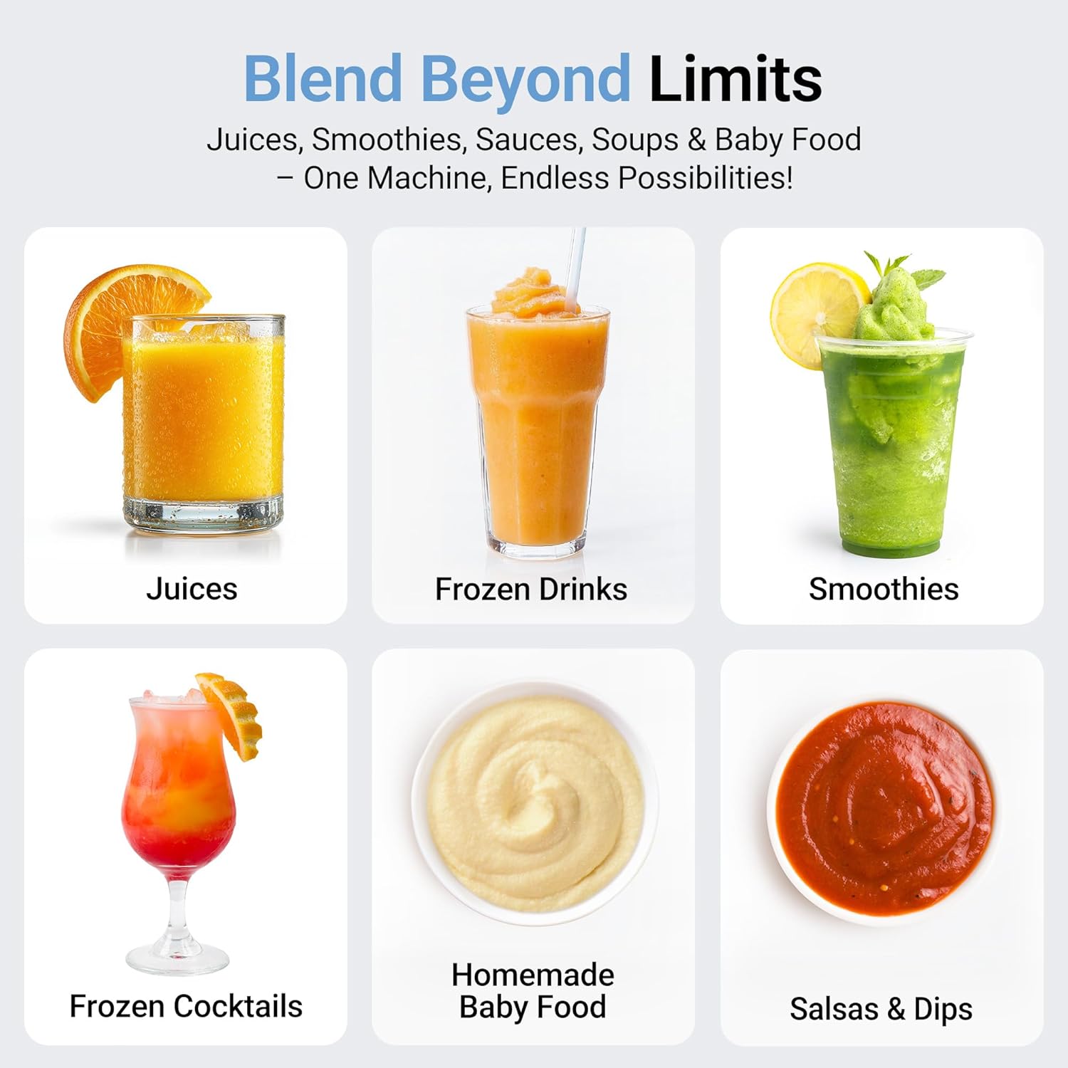 Bear 800W 6-Speed Blender, Smoothie Blender for Kitchen with 50oz(1.5L) BPA-Free Cup/Suction Feet/Feeding Hole/10 blades, Countertop Blender for Smoothies, Crush Ice, Frozen Fruit, Juice and Puree