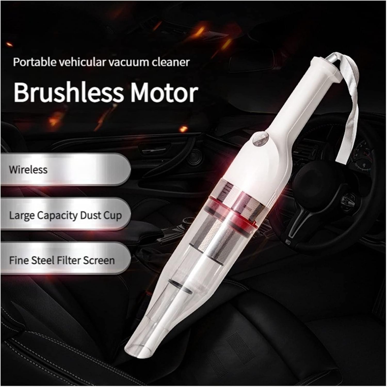 USB Rechargeable Car Vacuum Cleaner Handheld Portable Cordless Powerful Suction for Auto Interior Home Pet Hair Cleaning (Color : Basic)