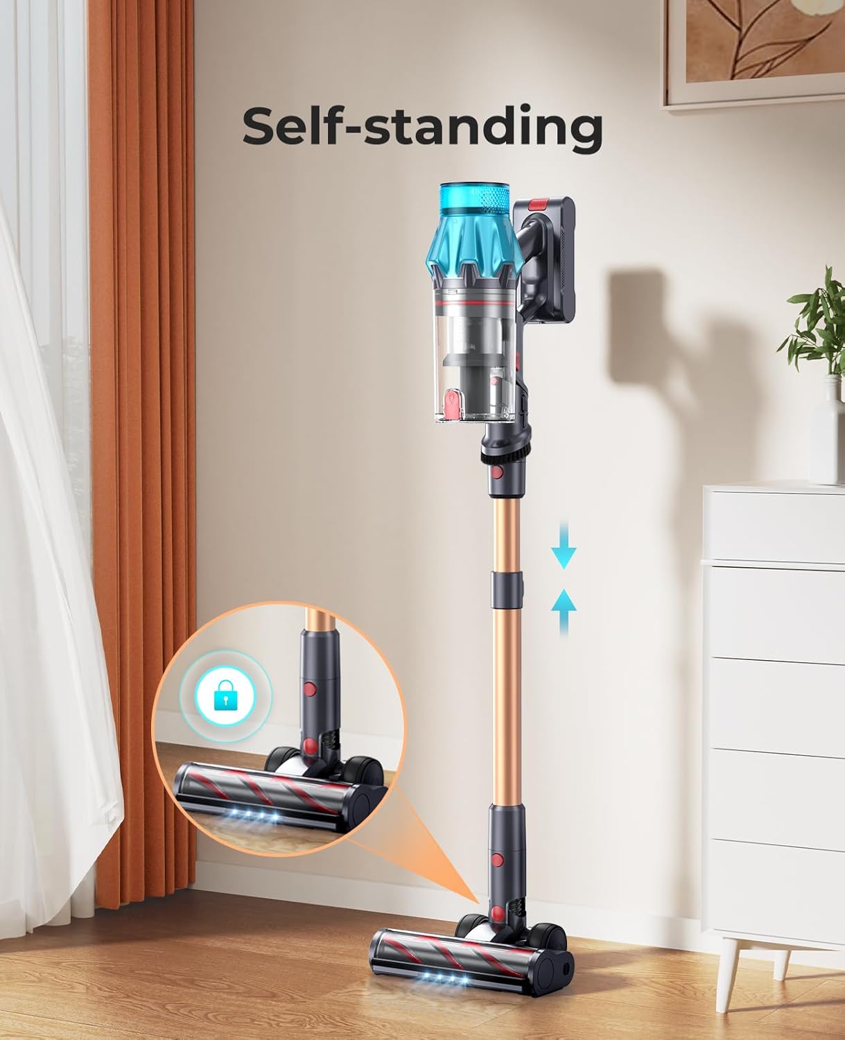 Cordless Vacuum Cleaner 600W/50Kpa, Stick Vacuum Cleaners 65 Mins Max Runtime with Charging Dock, Self-Standing Handheld Vacuum with Touch Display, 6-in-1 Vacuum Cleaner for Carpet/Hard Floor/Pet Hair