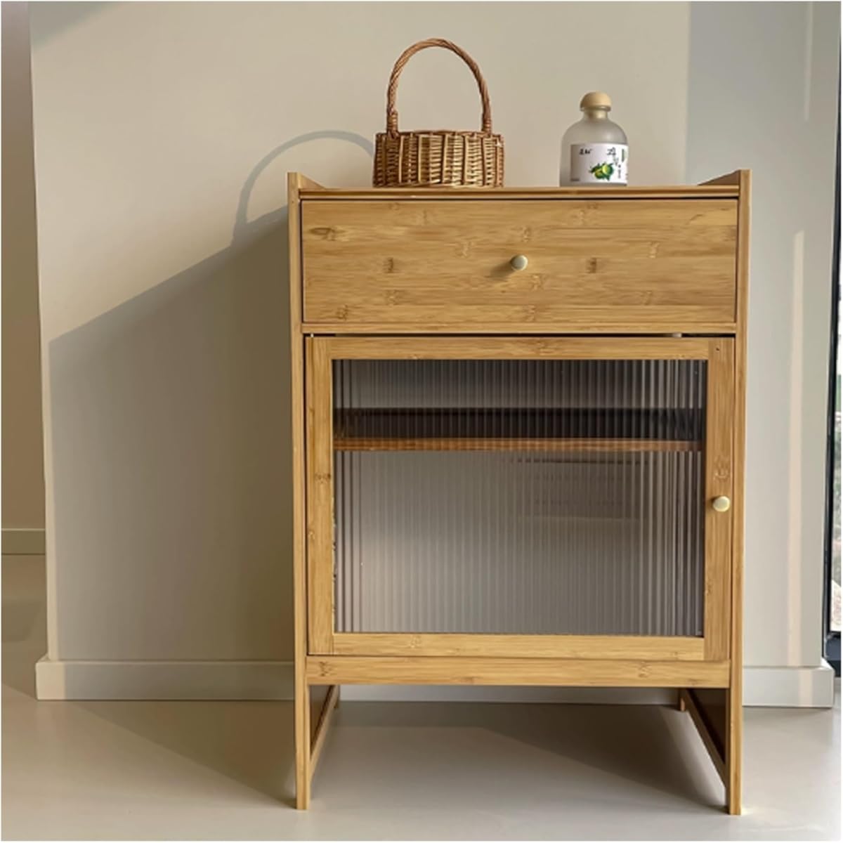 Vacuum Cleaner Storage Cabinet, Reversible Sweeping Robot Storage Rack Side Table for Living Room, Home, Office, Easy to Clean(Natural)