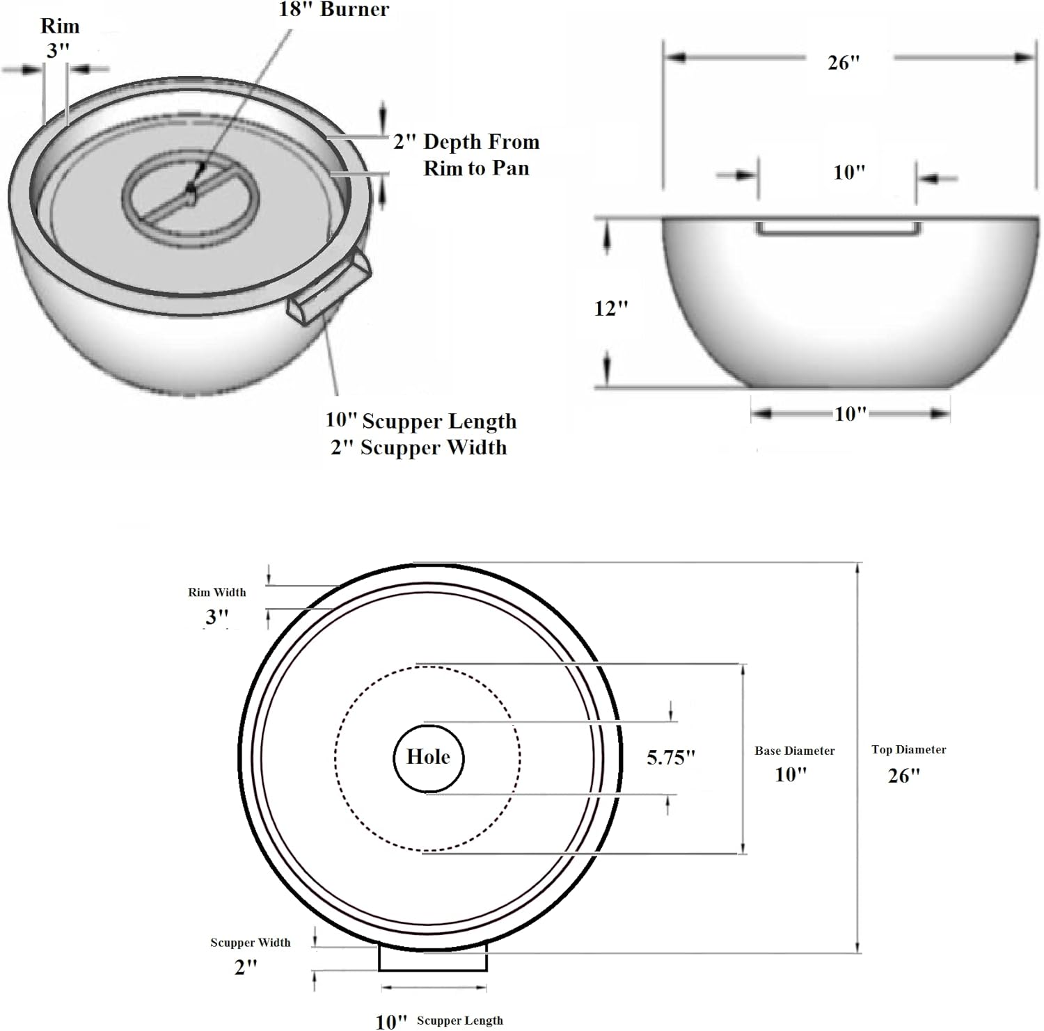 26 Inch Hammered Copper Water Bowl Fountain Round Propane or Natural Gas Fire Pit with 12 inch Diameter Burner Ring 92,000 BTU