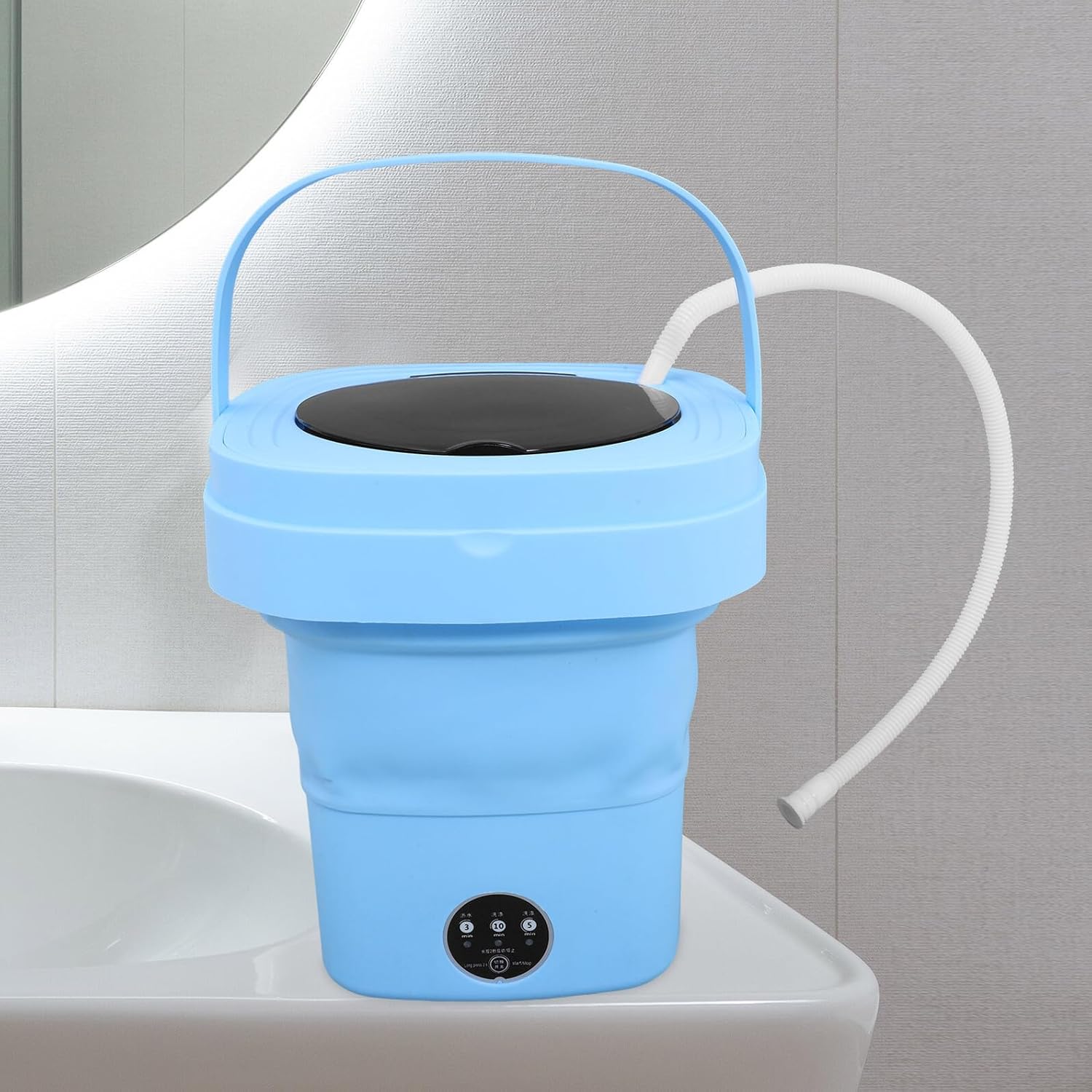 Compact Mini Folding Washing Machine Portable Electrical Washer for Apartments Rv Camping Travel with Drain Hose and Drying Basket Lightweight Space-saving Laundry for Small Spaces