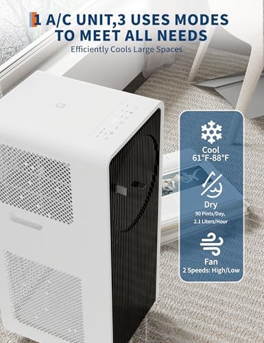 GAOMON 14,000 BTU Portable Air Conditioner Cools Up to 750 Sq.Ft, 3-IN-1 Quiet Portable AC Unit with Remote Control for Large Room, Campervan, Office, Temporary Space, Black+White