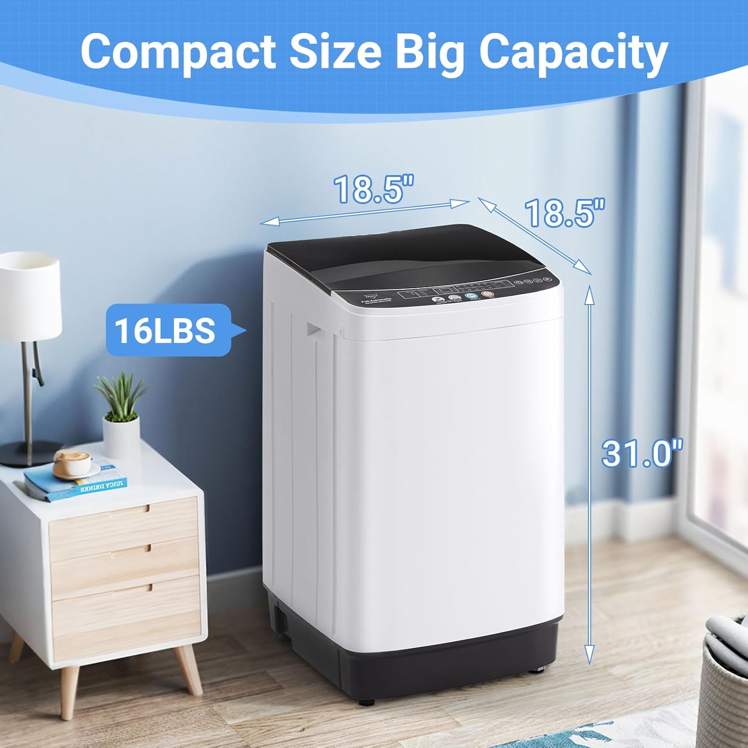 16 lbs Portable Washing Machine, 2.0 Cu.Ft Capacity Full Automatic Washer for Homes & Apartments, 8 Wash Programs, Compact Laundry Washer for Homes & Apartments, Dorm, Small Spaces