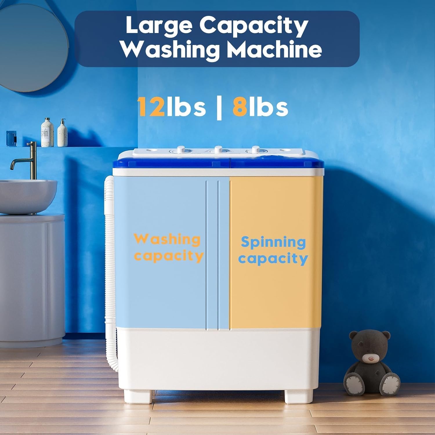 Auertech Portable Washer and Dryer Combo, 20 Lbs Twin Tub Washing Machine, 1.5 Cu.Ft Compact Clothes Dryer, Portable Washing Machine and Dryer Set for Laundry, Apartment, RV, Dorm, Blue