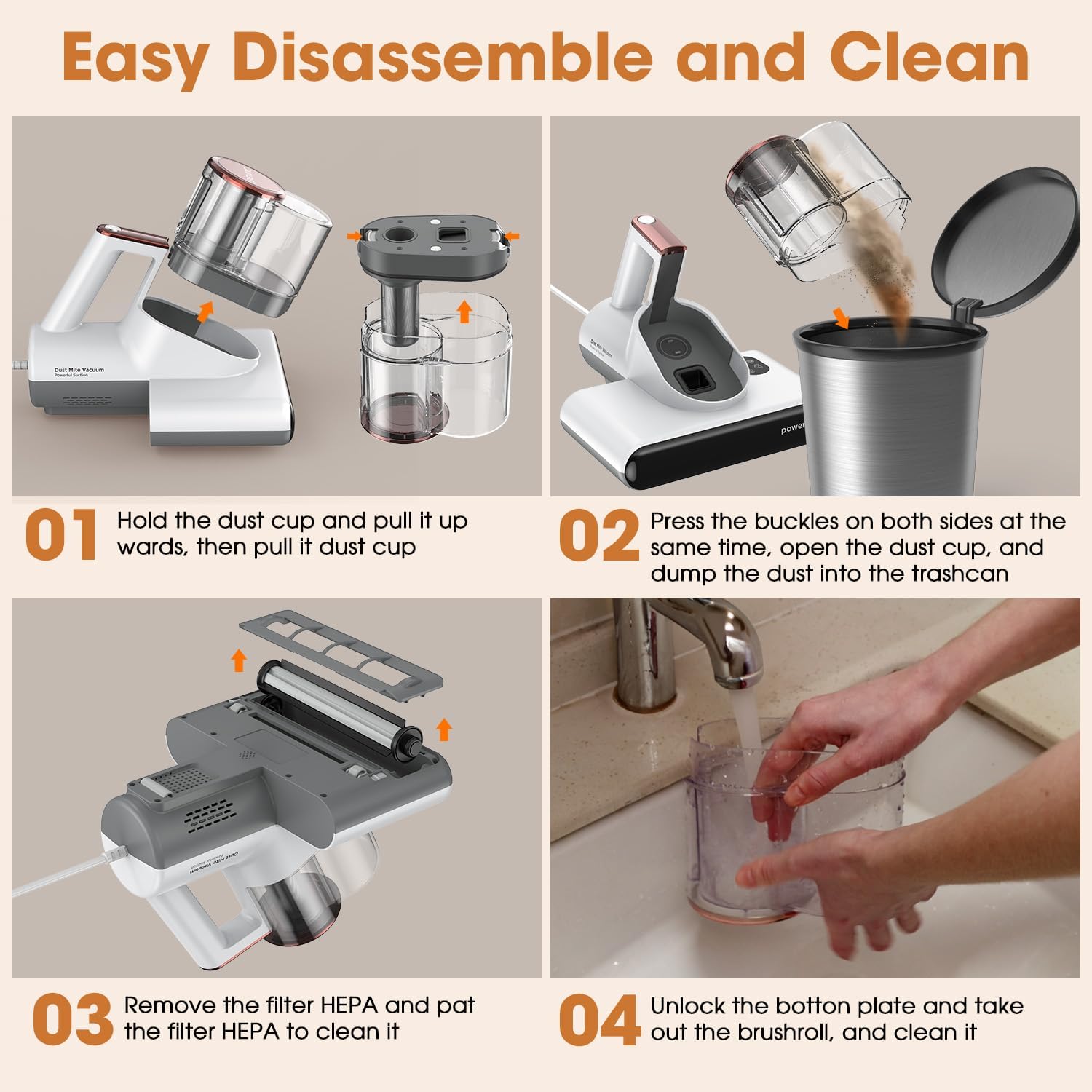 DEVINC Mattress Vacuum Cleaner, 16 KPa Bed Vacuum Cleaner with 253.7nm UV-C Light, HEPA Filter & Heating Tech, Handheld Vacuums for Bed, Sofa, Couch, Crib, Fabric Surfaces(Corded)