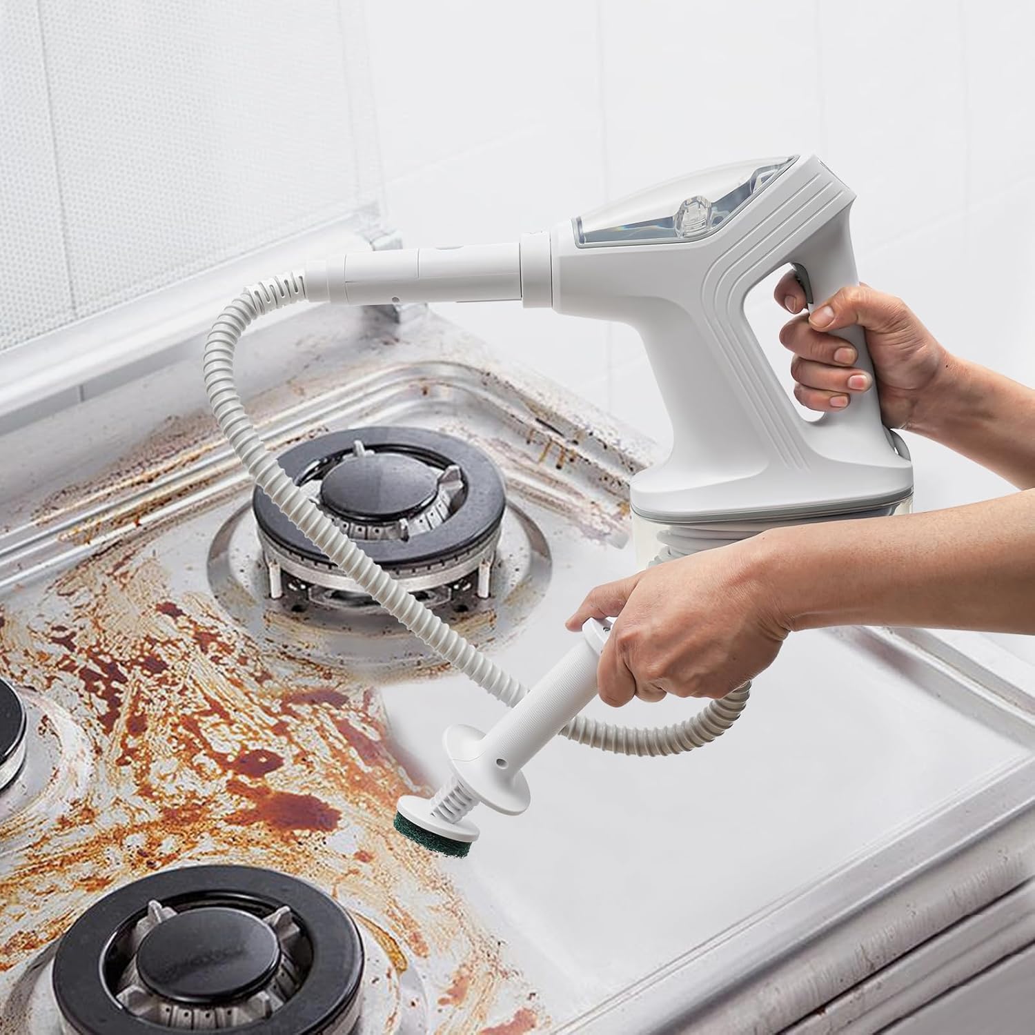 Steam Mop Cleaner 1300W Electric Steam Mop with Cord Wrap Box and Clean Kit, 2 Steam Levels Adjustable Handheld Steam Cleaner for Living Room Kitchen Bedroom White+Silver 120V 140°C