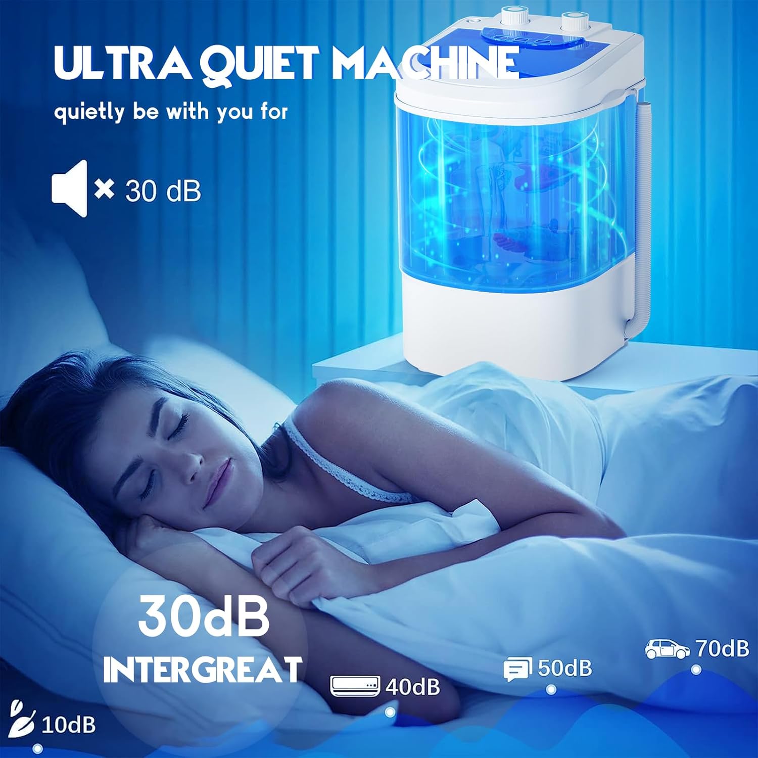 INTERGREAT Portable Washing Machine, 6.6 Lbs Mini Small Washer Machine, Single Tub Laundry Washer for Apartments, Dorms,Traveling, RV, Blue