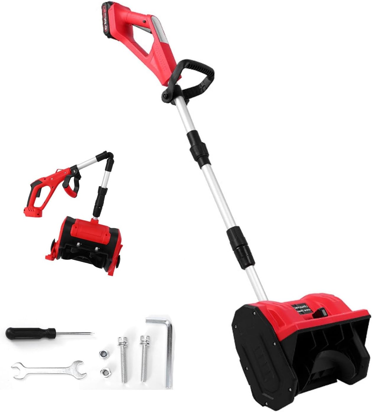 Compact 21V Electric Snow Blower, 12-Inch Snow Shovel with Can Work Continuously for 1 Hour & Quick Charger, Foldable Design for Driveway, Patio, & Deck Use