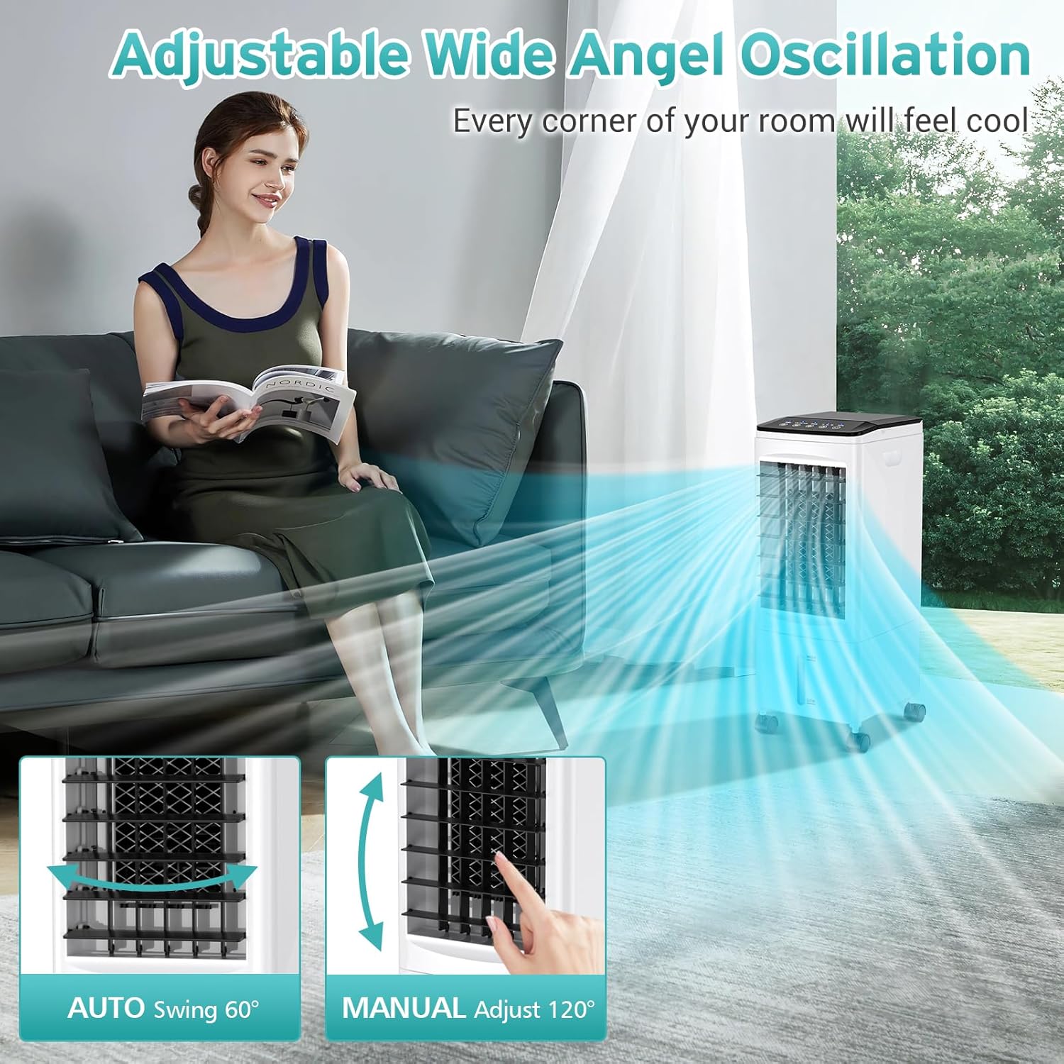 Portable Air Conditioners, 2025 Upgraded 3-in-1 Portable AC with Remote Control, Fast Cooling Evaporative Air Cooler, 3 Speeds, 7H Timer, Air Conditioner for Bedroom, Office, Kitchen (Black)