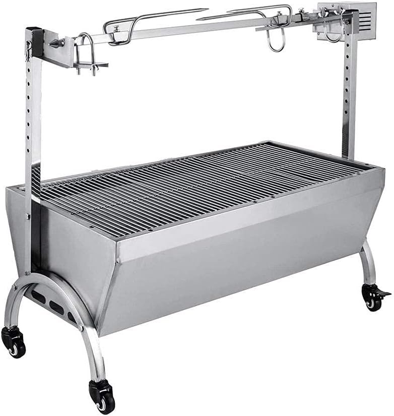 Barbecue Grill Large Automatic Rotating Charcoal Grill,Stainless Steel Garden Outdoor Barbecue Cooking Grill with Wheels Easy to MoveSuitable for Family and Commercial