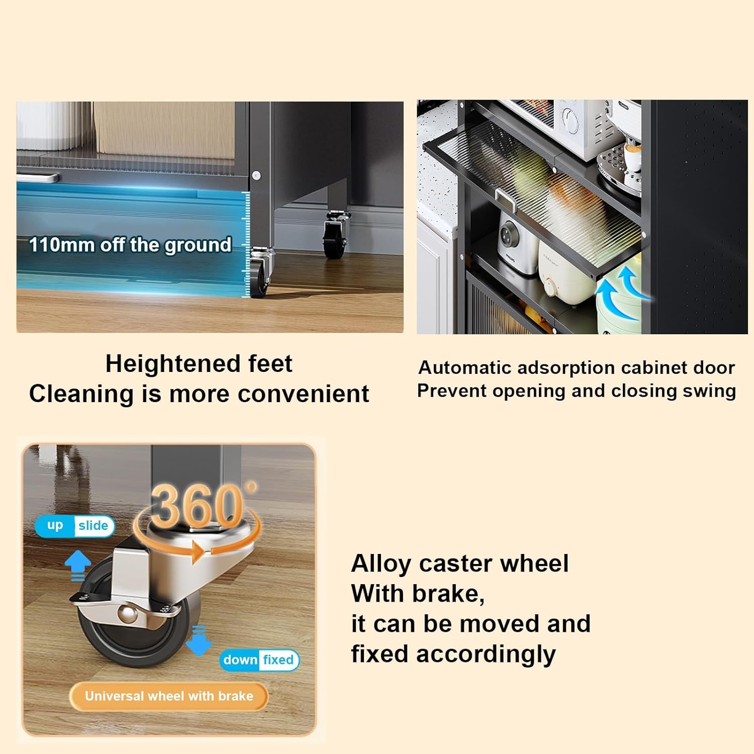 Microwave Stand Microwave Oven Rack,Kitchen Storage Unit 4 Tier Freestanding Baker‘s Rack Microwave Stand, Industrial Microwave Oven Stand Cabinet, for Home, Kitchen, Dining Room (Color : Gr