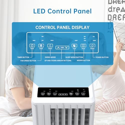 8,000 BTU Portable Air Conditioner, Portable AC Built-in Cool < 50dB, with Dehumidifier and Fan Modes, Remote Control and Installation Kits, Cools up to 350 Sq.ft, White