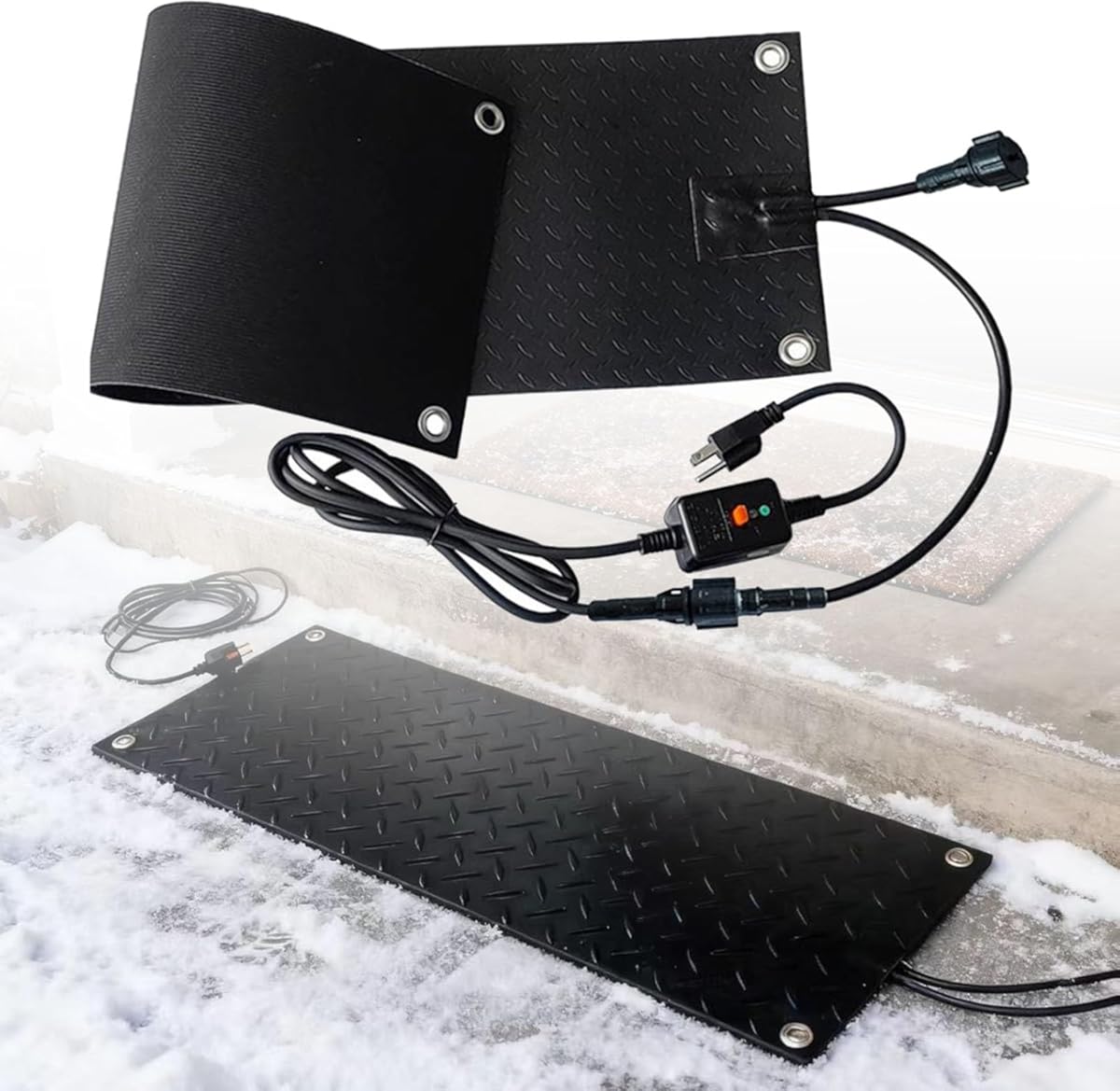 Snow Melting Mats for Entrance, Heated Stair Ice Melting Pads 1/2/3/4/5PCS, No-Slip Rubber Snow Melting Mat Outdoor with Plug, 2 in/h Speed Roof Heat Tape for Sidewalk, Decks(4 Pcs,30x72in)