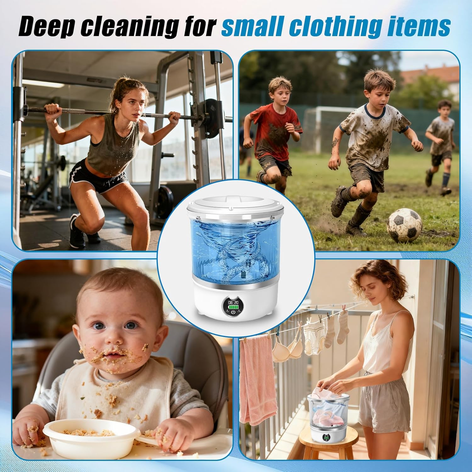 Portable Mini Washing Machine,Upgrade Blue Light,3L Capacity Underwear Washing Machine,Deeply Clean Underwear,Baby Clothing & Small Items of Clothing,Mini Washer Suitable for Family,Hotel,Camping