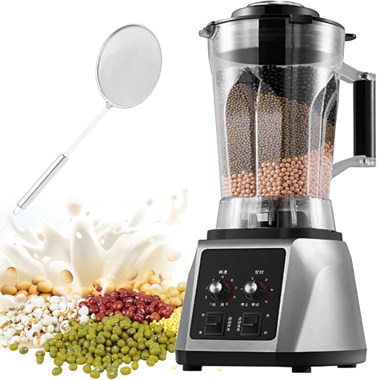 2200W Commercial Soy Milk Maker Smoothie Blender, 6L/7L Nut Processor with 8-Blade, 9-Speed Adjustable, Timer (7L)