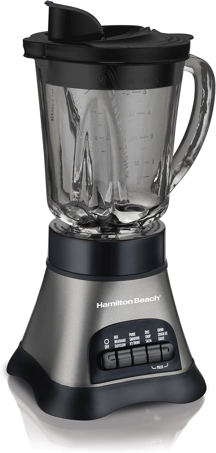 Hamilton Beach Blender with 40 oz Jar & 20 oz Single Serve Travel Jar, For Shakes & Smoothies, Bullet Blender, Gray (58161)