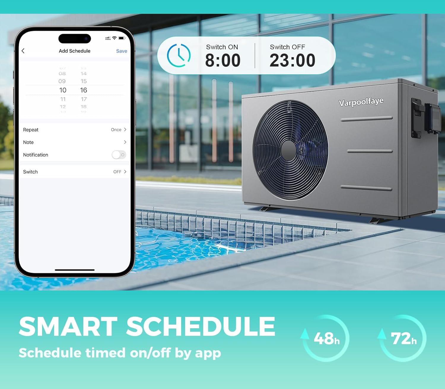 30000 BTU Pool Heater for Above Ground Pool Swimming Pool Heater 120V Inground Pool Heater Spa Heater Pump Heating or Cooling WiFi Control Schedule