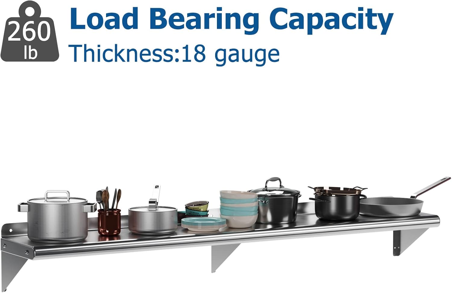 Garvee 12 in x 72 in Stainless Steel Shelf NSF Certified Appliance & Equipment Metal Shelving Mount Shelf with Backsplash for Kitchen, Restaurant, Garage, Laundry, Utility Room