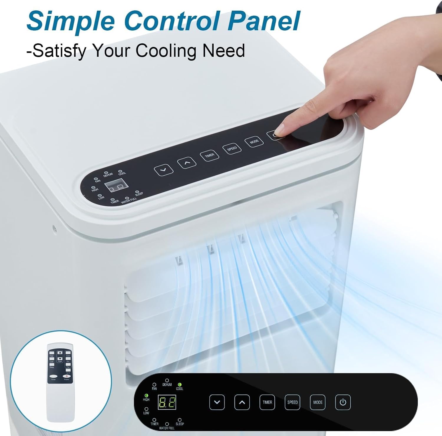 Portable Air Conditioner 10000BTU w/LCD Remote, Fast Cooling Up to 450 sq.ft, Dehumidifier, Fan - Complete Package