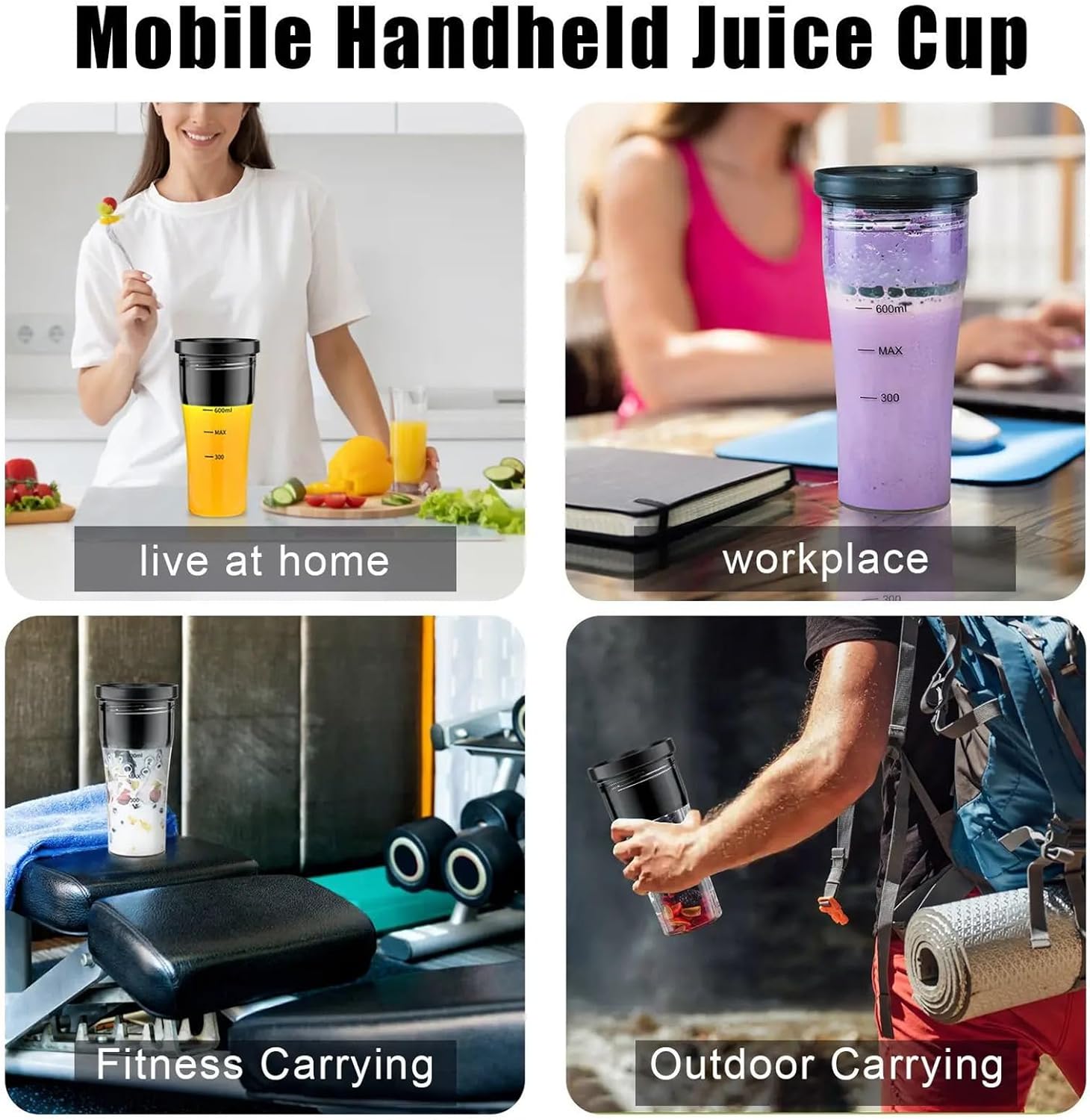 Portable Mini Blender, 600ml Shakes Blender 20oz USB Rechargeable IPX8 Double Gear 6 Blades 18000rpm 4000mAh with Cleaning Brush Blender Cup for Shakes Juice