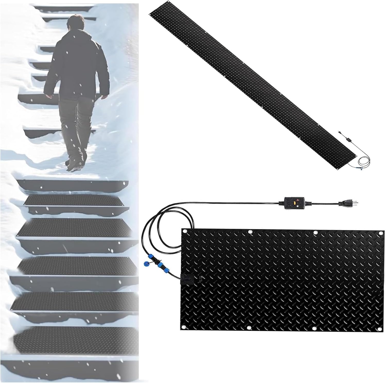 Heated Snow Melting Half Walkway Mat, Heated Snow&Ice Melting Stair Mat, Outdoor No Slip Heated Door Mat, No More Shoveling, Salting and Slipping(40x60cm/15.7x24in)