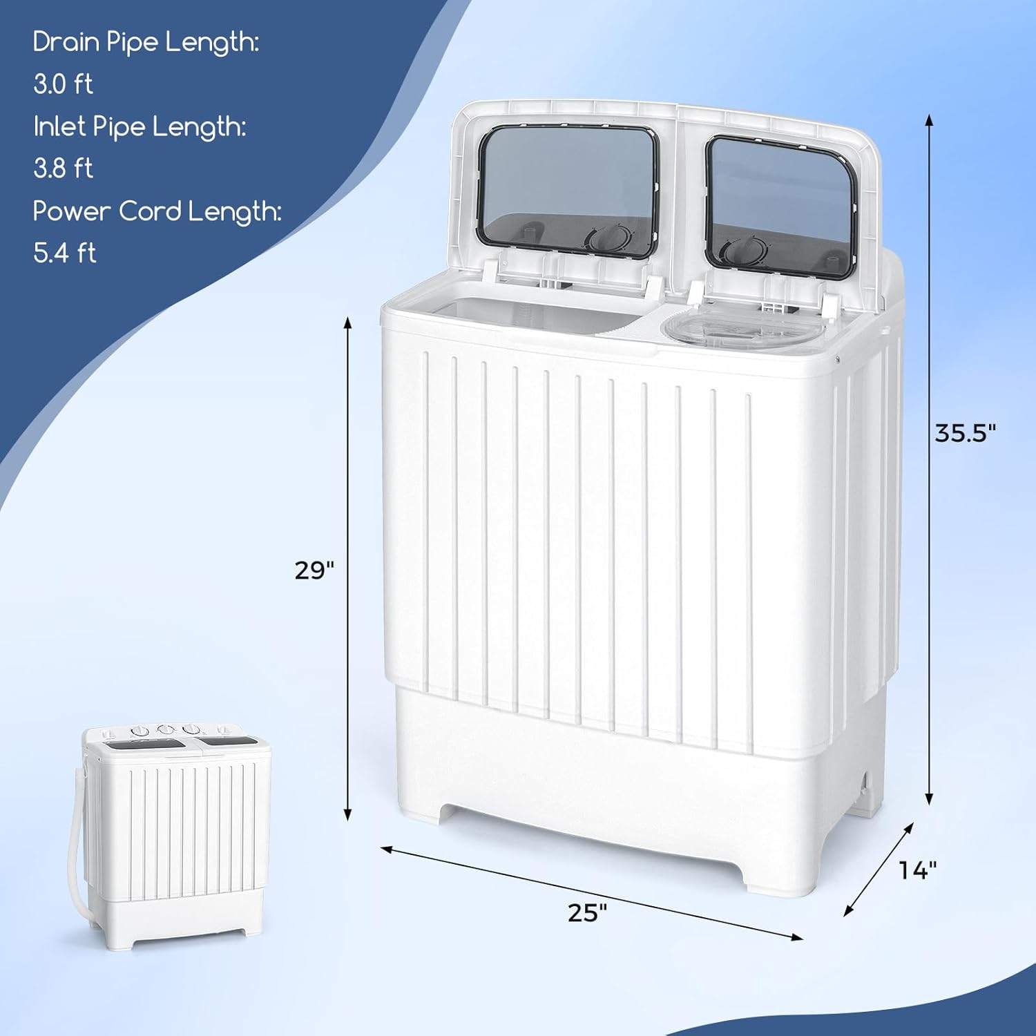 RELAX4LIFE Portable Washing Machine, Twin Tub 20 LBS Capacity, Compact Laundry Washer Machine w/Washer(12 lbs) & Spinner(8 lbs), Timer, Semi-Automatic Mini Washer and Dryer Combo for Apartment Dorm RV