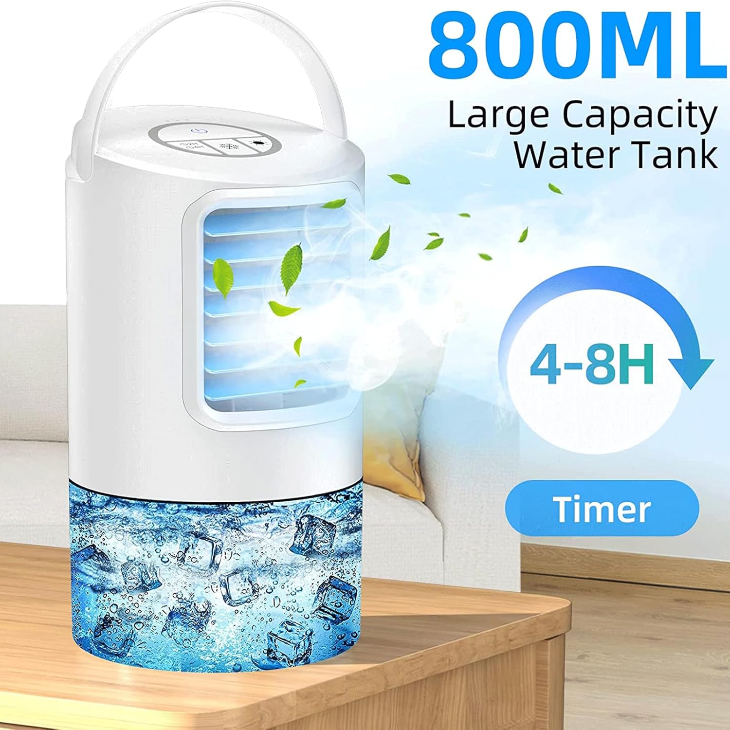Personal Portable Air Conditioner - USB Cooler, Evaporative Mini Air Conditioner with 3 Speeds, 7 Colors Light Personal Air Conditioner, 400ml Water Tank Evaporative for Room Office Desk