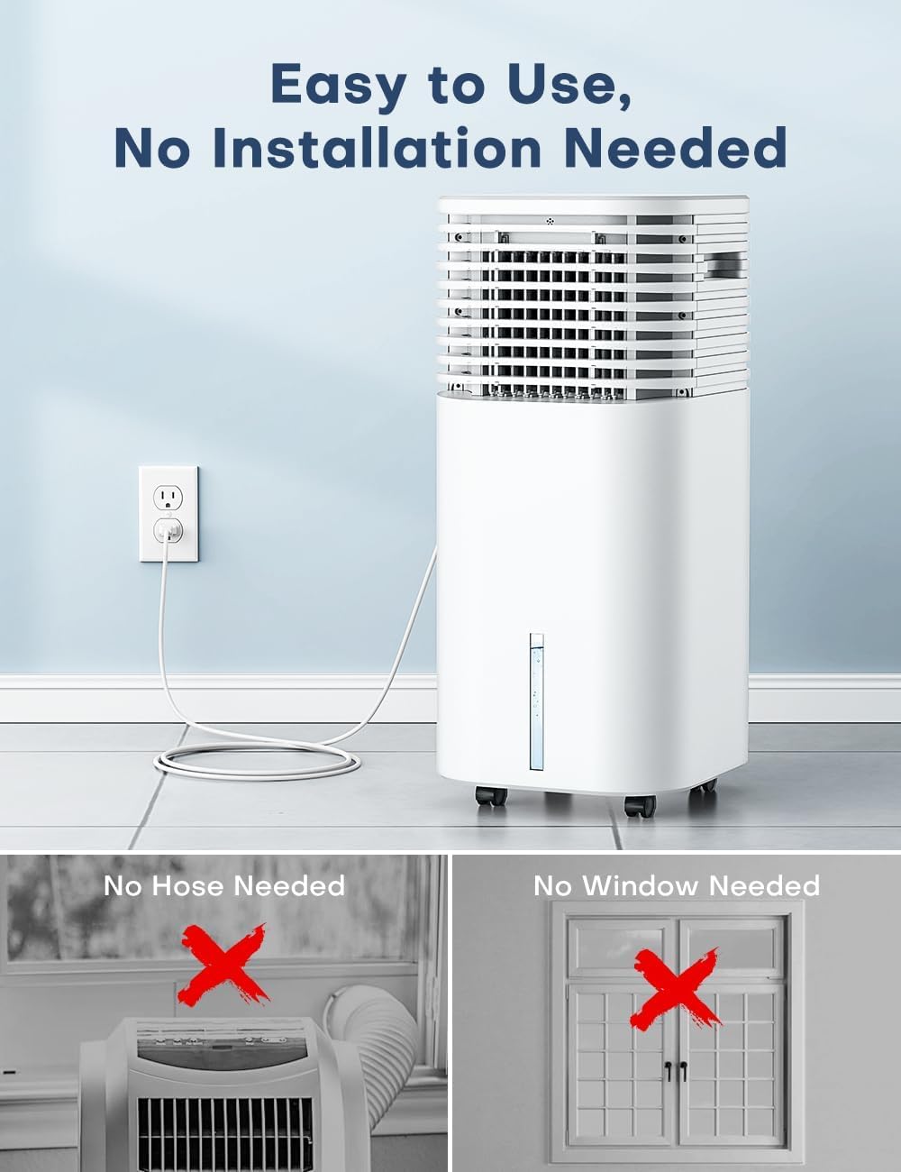 4-IN-1 Portable Air Conditioners, Evaporative Air Cooler w/ 4 Modes & 3 Speeds, 15H Timer for Smart Auto-off, 2-Gal Tank for 20H Cooling,17FT Remote,No Hose Needed,120°Oscillating Swamp Cooler