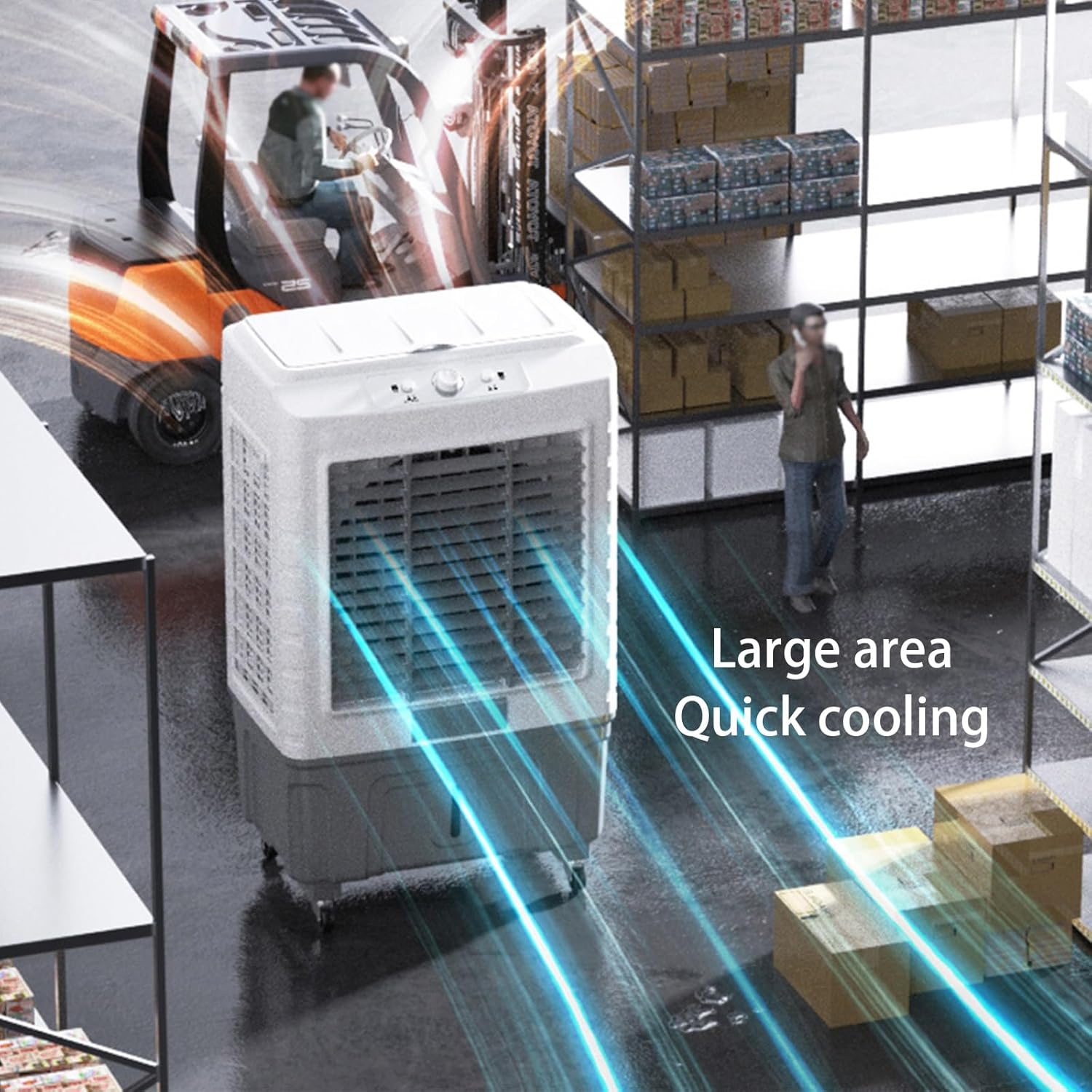 Evaporative Air Cooler, Portable Air Conditioner with Ice Crystals and 3 Wind Speeds, Swamp Cooler for Room Office Factory(60 * 42 * 115cm)