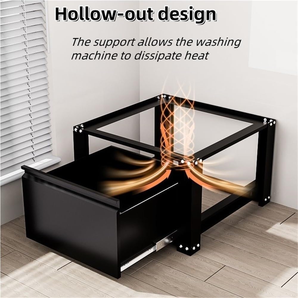 Cold-rolled Steel Laundry Pedestal, Washer and Dryer Pedestals with A Large Drawer, Washing Machine Pedestal with Adjustable Foot Pad, Universal Fit Anti-Vibration Washing Machine Stand(Black)