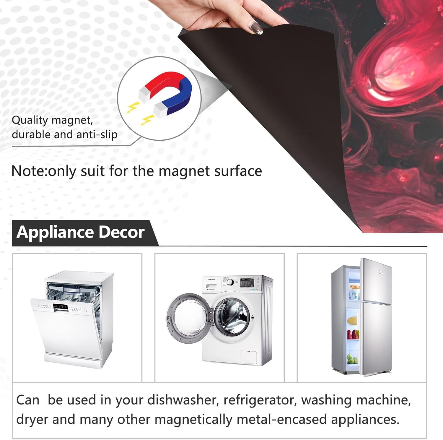 Dishwasher Magnet Cover Large Magnetic Stickers Red Heart Front Dishwasher Cover Reusable Decal for Home Kitchen Anti-Scratch Refrigerator Decorative Lid Washing Machine Laundry 23