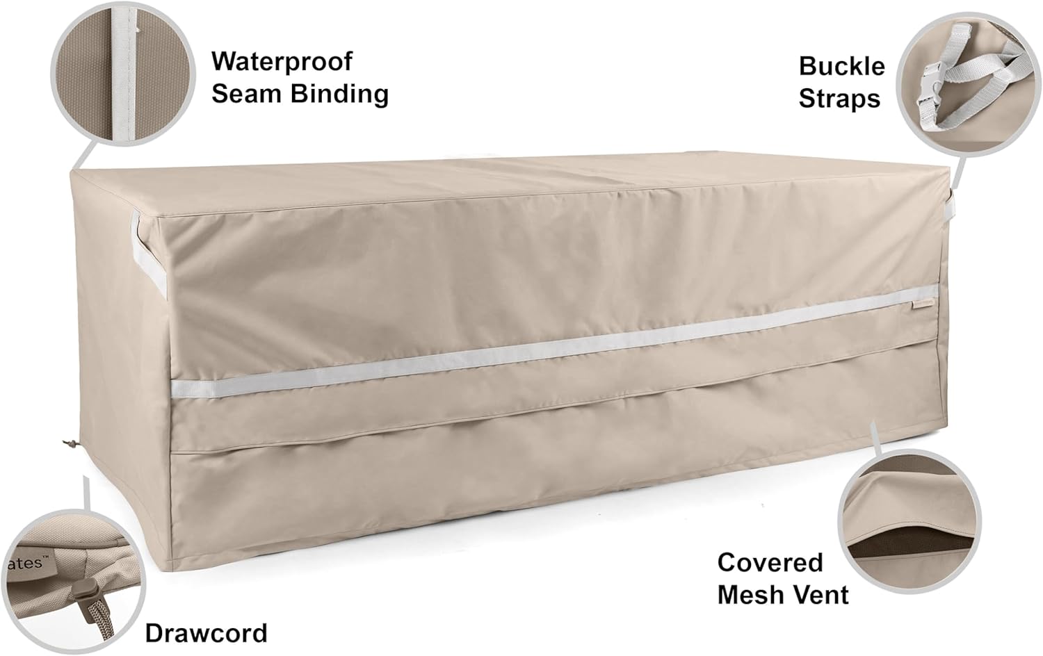 Covermates Rectangular Firepit Cover - Premium Polyester, Weather Resistant, Drawcord Hem, Fire Pit Covers, Rectangular 72W x 42D x 35H, Clay