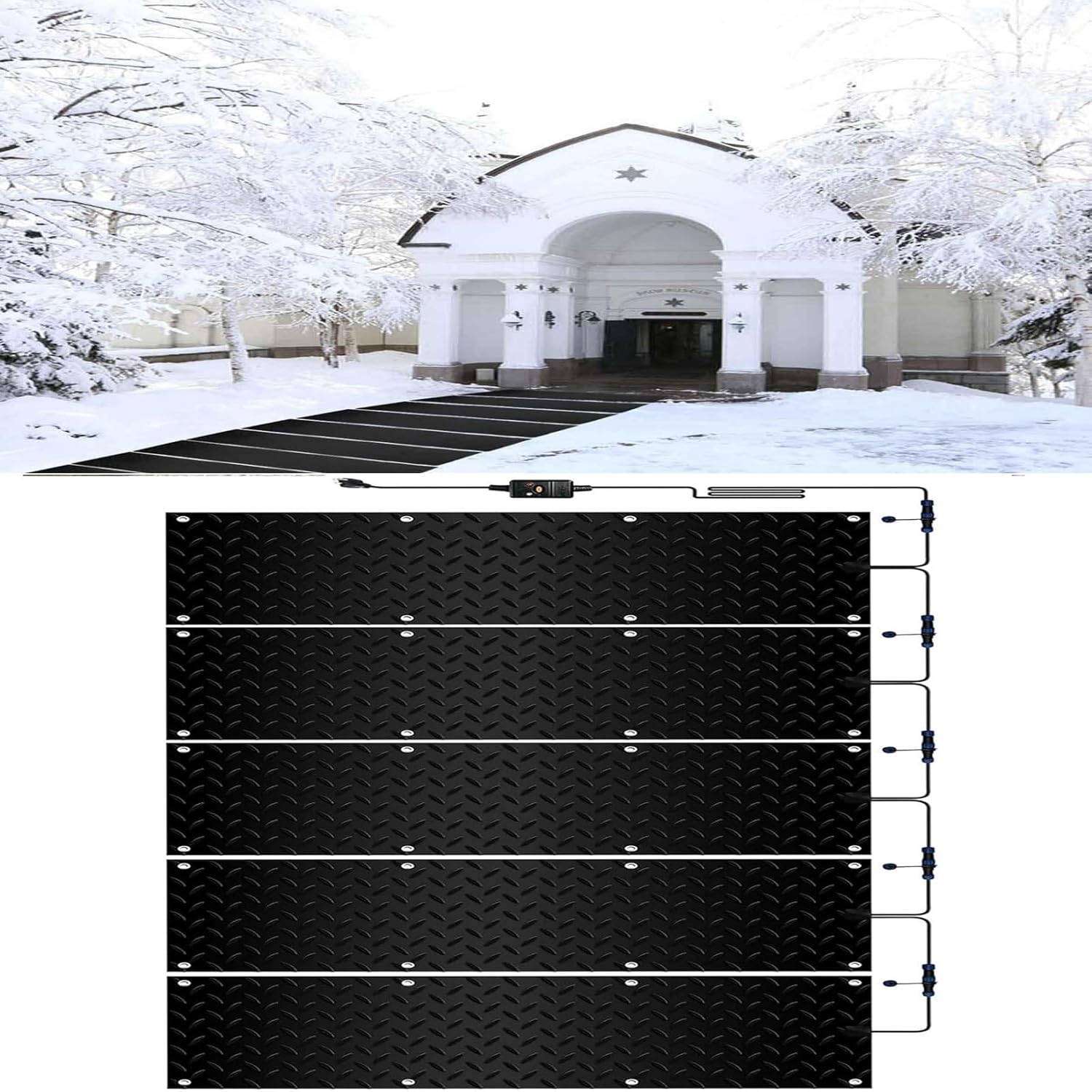Heated Snow Melting Mats - 1/2/3/4 Piece Snow Melting Walkway Mats for Driveways Walkways Deck and Sidewalks Winter Stairs Connect Power Cord, Winter Snow Removal Electric Snow Melting Mats(5 Pcs,25.4