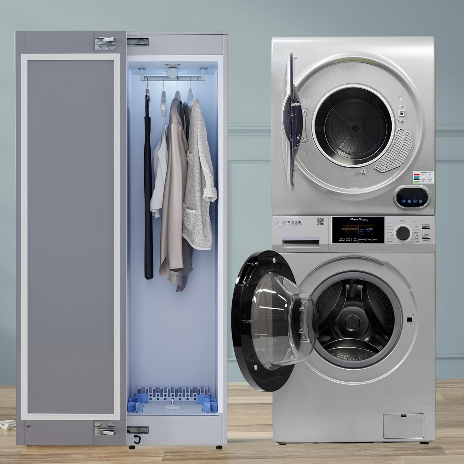 Equator LAUNDRY CENTER Silver WASHER 15Lbs+Vented DRYER+ Steam Dryer CLOSET 110V