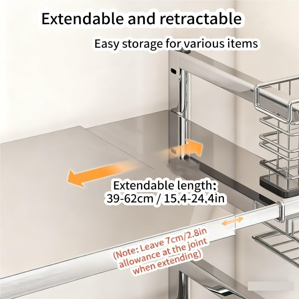 Adjustable Microwave Countertop Stand with Pull-Out Bottom Tray, Metal Microwave Oven Rack for Kitchen Counter Storage(Silver,29.8