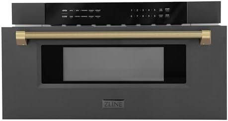 ZLINE Autograph Edition 30 in. 1.2 cu. ft. Built-in Microwave Drawer in Black Stainless Steel and Champagne Bronze Helix Handle (MWDZ-30-BS-KCB)