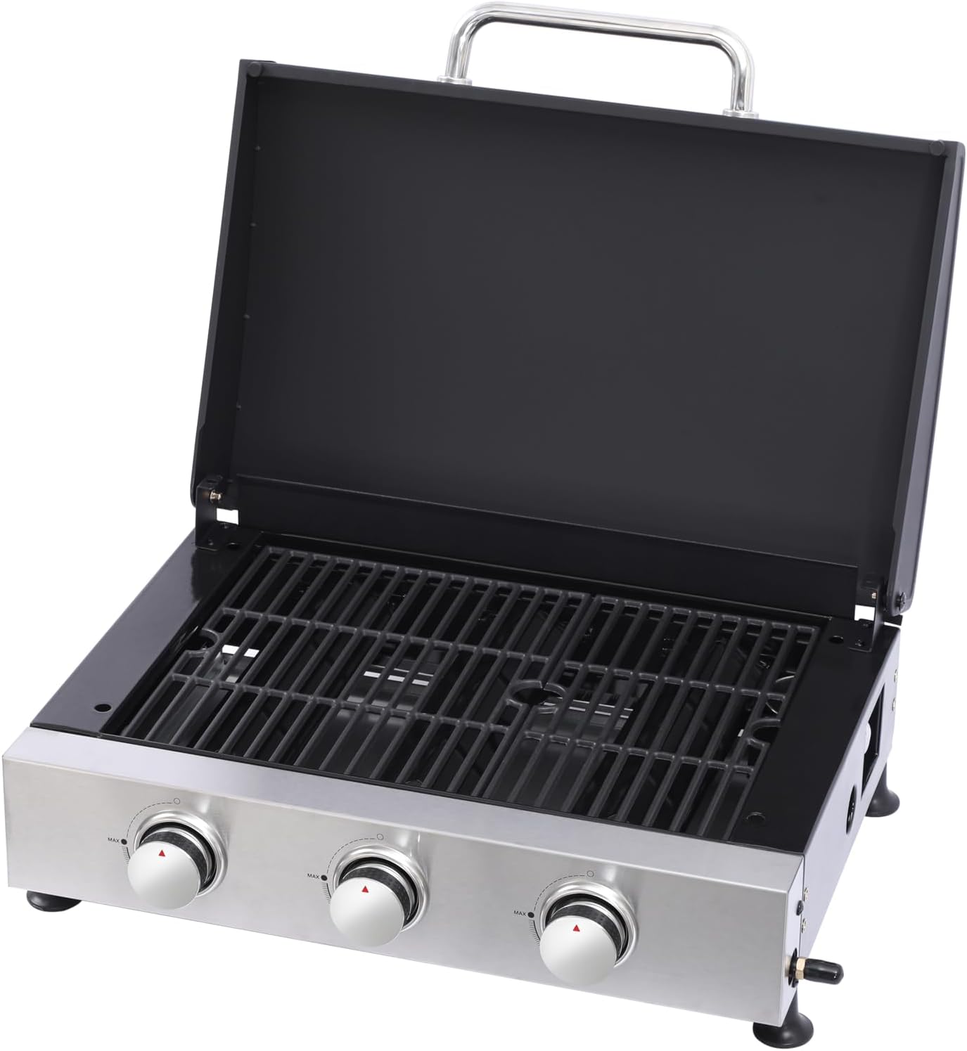 3-Burner Propane Gas Grill and Griddle Combo, 28,680 BTU Tabletop Teppanyaki Grill with Cast Iron Cooking Surface & Enameled Body, Portable Outdoor Cookstation for Camping, Tailgating, and BBQ