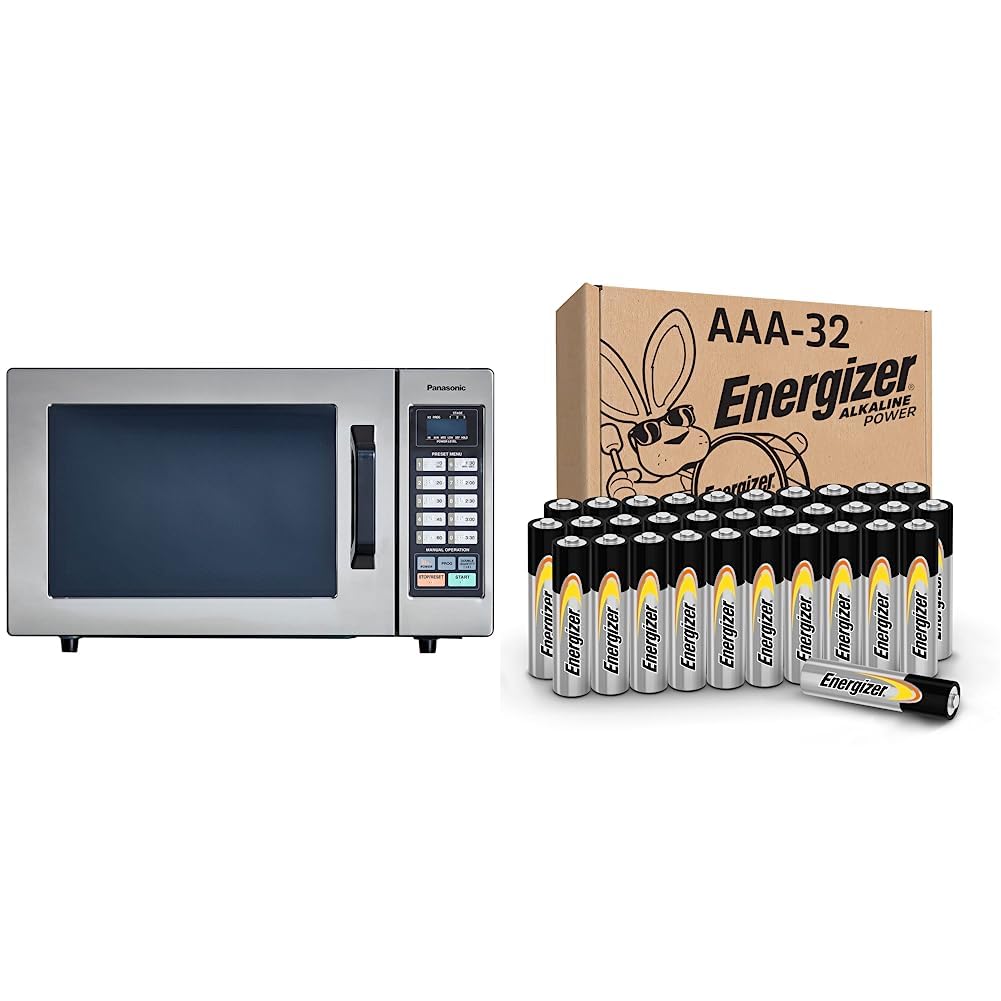 Panasonic Countertop Commercial Microwave Oven with 10 Programmable Memory and Touch Screen Control, 1000W of Cooking Power & Energizer Alkaline Power AAA Batteries