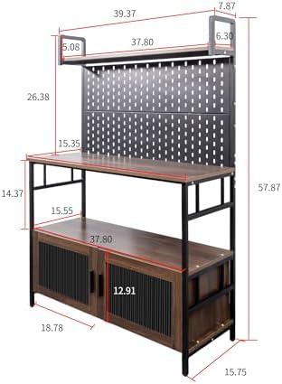 Kitchen Bakers Rack with Door, Microwave Oven Stand, Utility Storage Shelf, Durable Kitchen Organizer for Small Spaces
