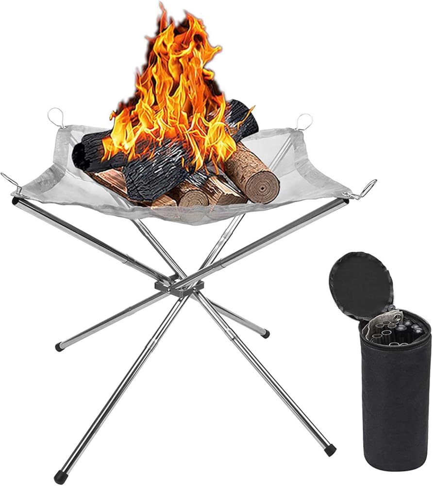 Foldable Stainless Steel Mesh Fire Pits,Wood Burning Fire Bowl,16.5 Inch Portable